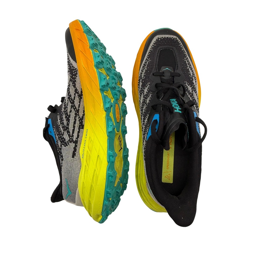 Hoka Speedgoat 5 Trail Shoes Womens 7.5 Black Yellow Excellent Vibram Megagrip - Picture 6 of 7